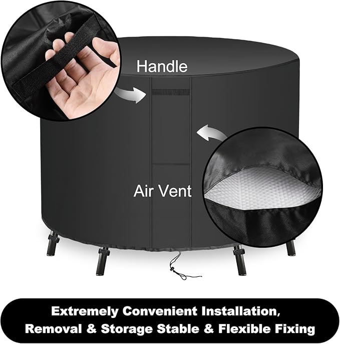 UPGRADE Outdoor Furniture Covers, Custom Size 36"(D) x 52"(H) Round Patio Table and Chair Waterproof Covers, Heavy Duty 420D,Black