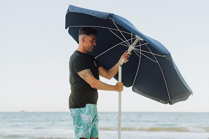 PICNIC TIME 5.5 Ft Portable Beach Umbrella, Lightweight UV Protection Sunshade with Tilt Pole & Carry Bag, Outdoor Canopy Umbrella for Beach, Sand, Pool, Patio, Camping, Travel, or Backyard Shade, (Navy Blue)