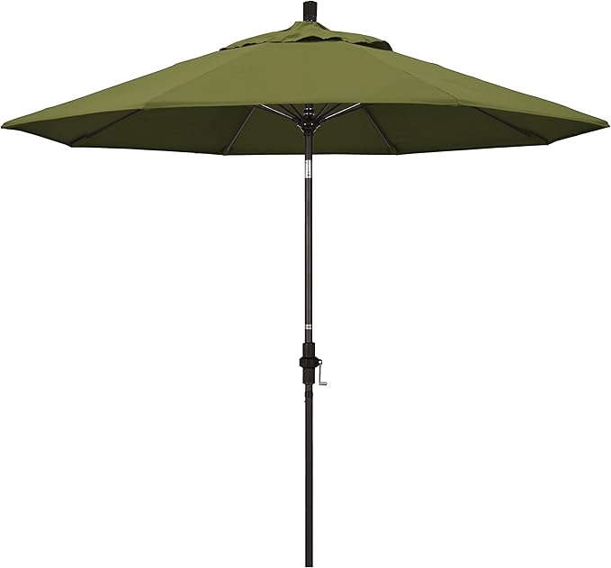 California Umbrella 9' Round Aluminum Pole Fiberglass Rib Market Umbrella, Crank Lift, Collar Tilt, Bronze Pole