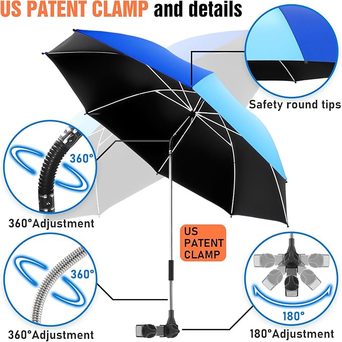 Beach Umbrella, 360 ° Chair Umbrella with Clamp, UPF50+ Shade for Beach, Sand, Patio, Yard (Not Includ Chair)