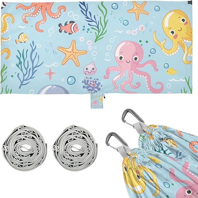 Cute Cartoon Sea Creatures Colorful 330lb Capacity Outdoor Hammocks with Tree Straps Portable Hammock for Outside Patio Garden Bases para hamacas para adultos