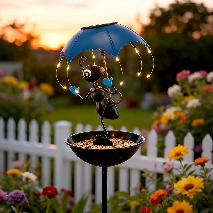 Solar Bird Feeders for Outdoors, Ants Garden Decor, Decorative Wildbird Cardinals Hummingbirds Feeders Lights with Stand, Gifts for Women Mom Outside Yard Path Lawn Omaments Decoration