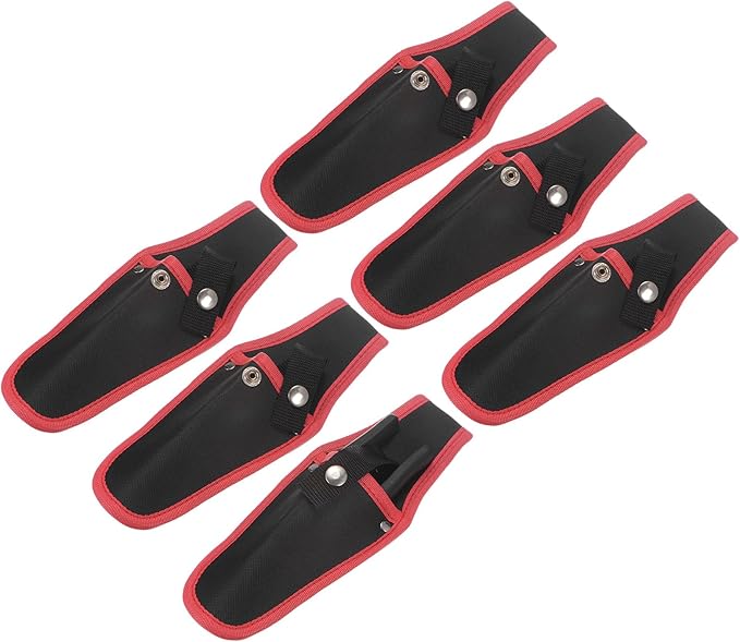 M METERXITY 6-Pack Garden Pruner Sheath, Portable Canvas Pruning Shears Sheath Plier Holder for Belt, Garden Scissors Case for Hand Pruner/Garden Shears/Clippers [Red-Black]