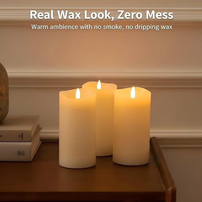 3x6 Inch Flameless Candles with Remote, Real Wax LED Pillar Candles Battery Operated, Flickering Fake Candles for Valentines Day Decorations, Home Decor, Wedding Decor