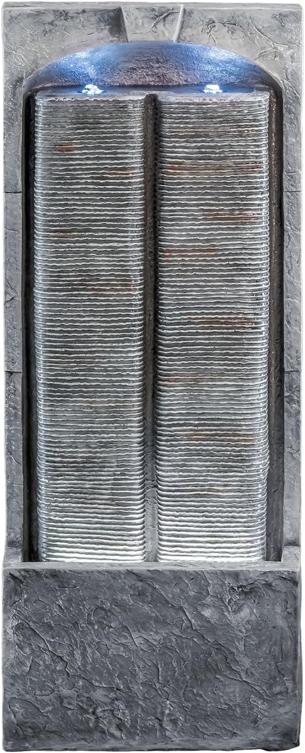 Outdoor Water Fountain 39 Inch Resin Garden Waterfall Fountain Freestanding Water Feature with LED Light for Patio Backyard Courtyard Lawn Relaxing Water Décor