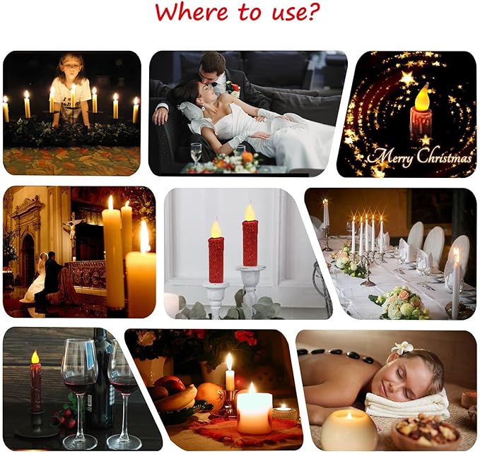 CVHOMEDECO. Glitter Flameless Candles Flickering Battery Operated LED Taper Candles with Timer for Home, Wedding, Halloween, Christmas Decor. Red, 4-3/4 Inch, Set of 3