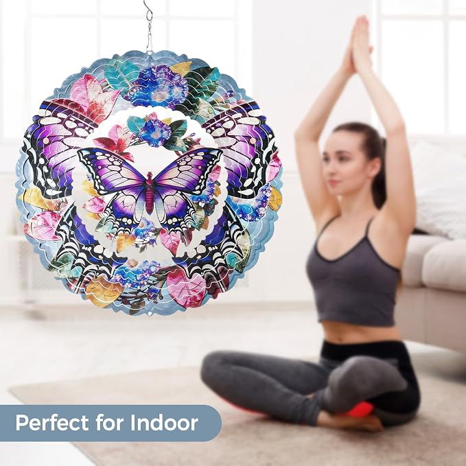 Butterfly Wind Spinners Outdoor, 10 Inch Laser-Cut Stainless Steel Metal Wind Spinners, 3D Kinetic Hanging Sculpture, Metal Yard Art, Garden Decor, Butterfly Gifts for Women, Men, Mom, Grandma
