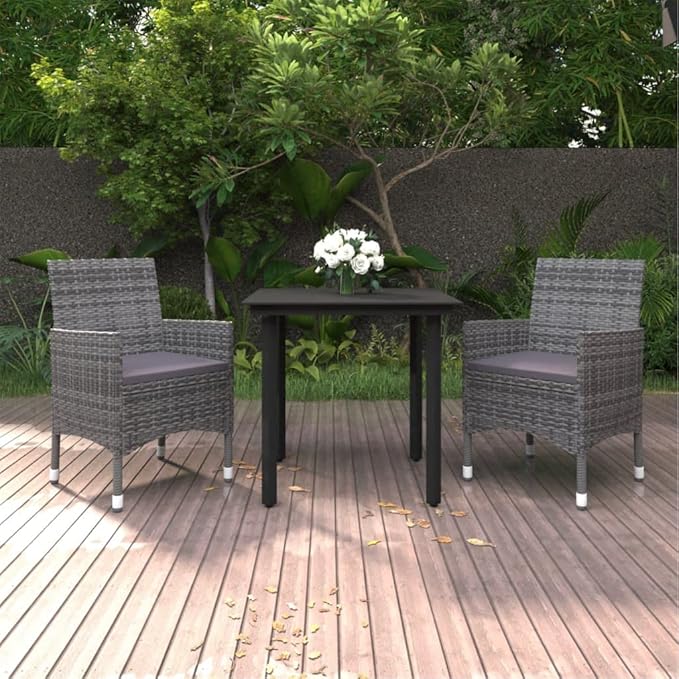 Patio Dining Set with Cushions,Patio Lounge Set,Outdoor Table and Chairs Set,Terrace Conversation Set Furniture,Outdoor Furniture,for Garden,Backyard,3 Piece Poly Rattan and Glass