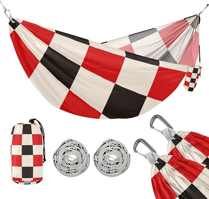 Red and White Checkered Pattern 330lb Capacity Outdoor Hammocks Rope Hammock for Outside Beach Patio Garden Silla hamacas para adultos