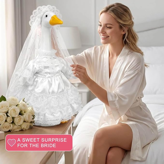 Wedding Goose Outfit with Veil for 23" and 17" Porch Goose, Bride Goose Dress, Porch Goose Clothes for Yard Goose Statue, Wedding Porch Decor for Bridal Shower, Anniversary