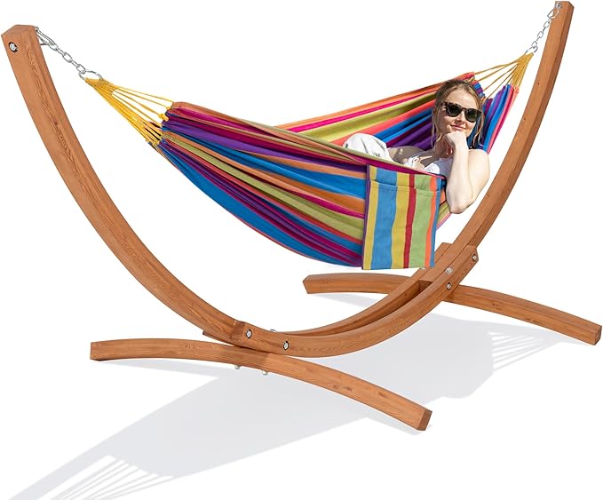SUNCREAT Portable Hammock with Stand, Two Person Hammock with Stand Included, Rainbow