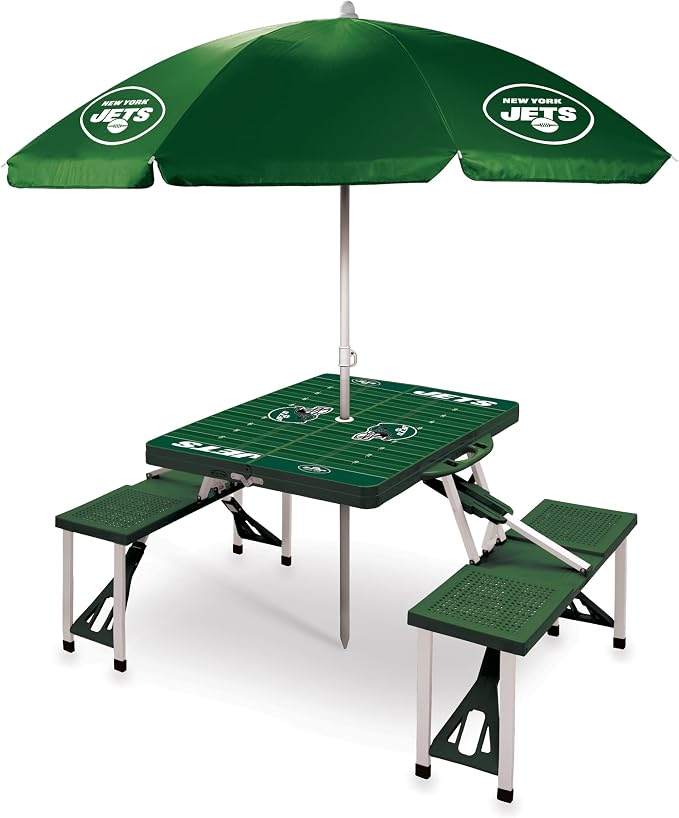 PICNIC TIME NFL Picnic Table Portable Folding Table with Seats and Umbrella