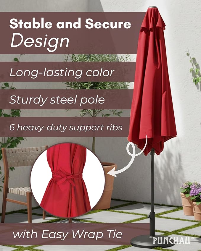 6 Ft Outdoor Patio Umbrella, Easy Open/Close Crank and Push Button Tilt Adjustment - Wine Red Burgundy Market Umbrellas