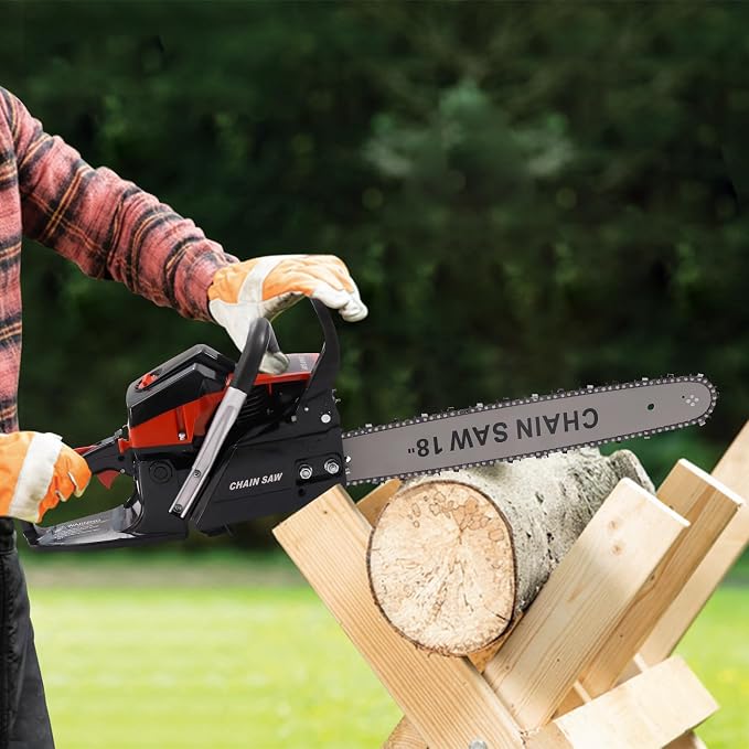 18 inch Gas Powered Chainsaw, 58CC Gasoline Chain Saw, 2-Cycle Gas Powered Chain Saws, Handheld Chainsaws for Trees, Wood Farm, Home Garden Cutting