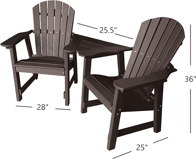 Phat Tommy 2 Chair Dining Table Set - Poly Outdoor Furniture - Small Patio Dining Set for Apartment Balcony Furniture, Recycled Poly Lumber Chairs and Table, Brown