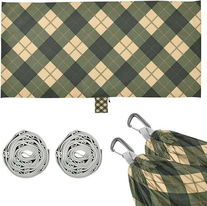 Gray-Green Checkerboard 330lb Capacity Hammocks with Portabl Carry Bag Fabric Hammock for Patio Backyard Lounge Base Bases para hamacas para adultos