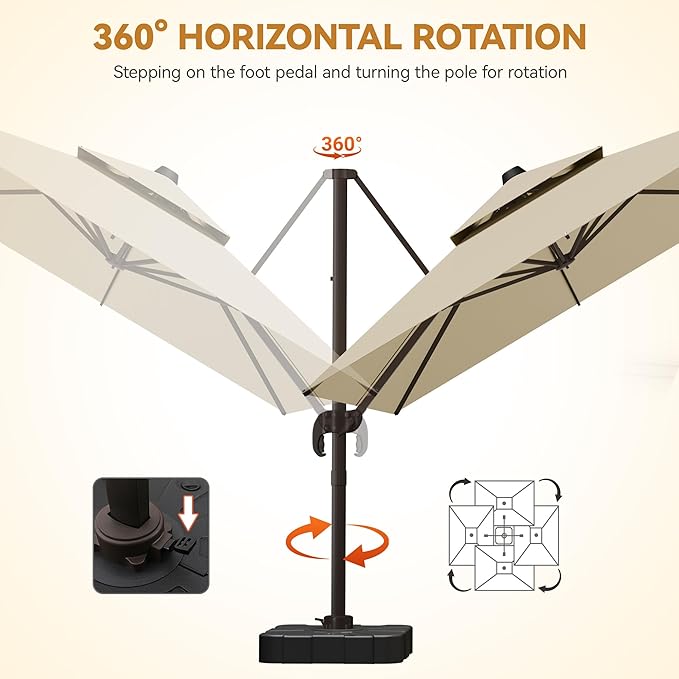 GENTEACO 9x12FT Cantilever Patio Umbrella with Base Included, Double Top Rectangle Offset Umbrella 7 Angle Tilts & 360° Rotation, Large Heavy Duty Outdoor Sun Umbrella for Pool Market, Beige