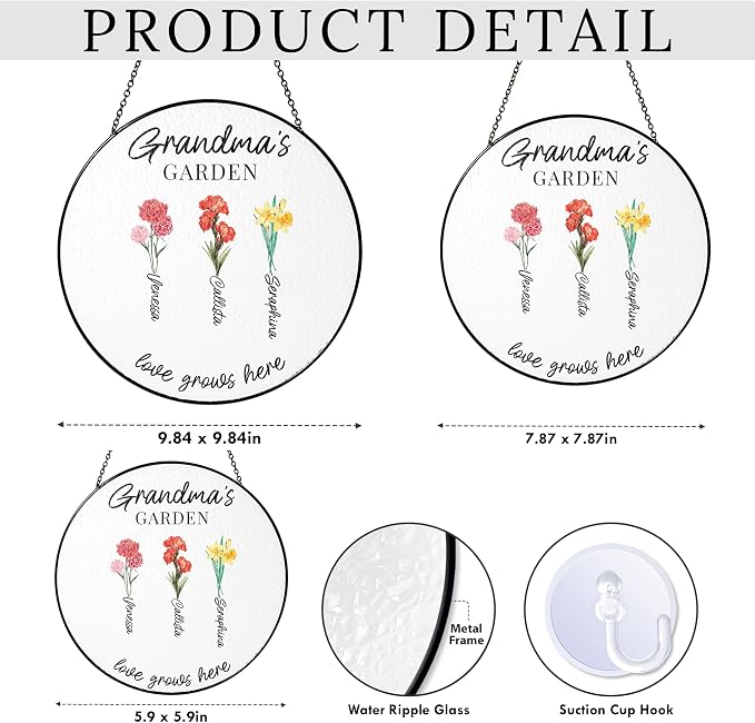 Personalized Grandma's Garden Window Hanging Suncatcher - Birth Month Flowers Garden Gift for Mom, Grandma - Mother's Day, Birthday Gift