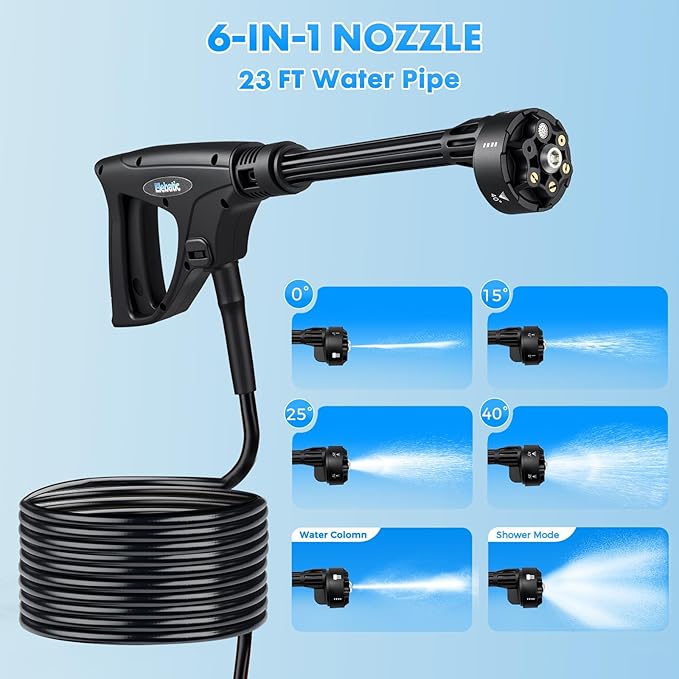 Portable Car Washer Cordless with 3.4-Gallon Tank, 6-in-1 Nozzle, 7 Adjustable Settings, Max 1200 PSI, for Outdoor Home Cleaning, Pet Showers, Patio& Garenden Irritating and Camping