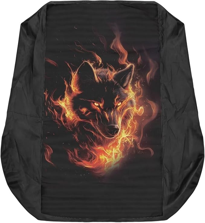 Wolf Flame Lawn Mower Seat Cover Non-Slip Anti-Dirt Tractor Seat Cushion Without Armrest for Skid Loader Backhoe Dozer Telehandler