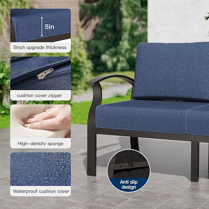 Kullavik Aluminum Patio Furniture Set with 2 Swivel Chairs,9-seat Metal Outdoor Furniture Patio Sectional Sofas Patio Conversation Set w/2 Ottomans for Patio,Backyard,Poolside-Navy Blue