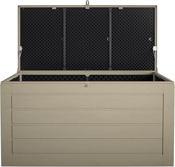 Cosco Outdoor Living 180 Gallon Patio Storage Box, Extra Large, Lockable Lid, Weather-Resistant, Tan/Brown