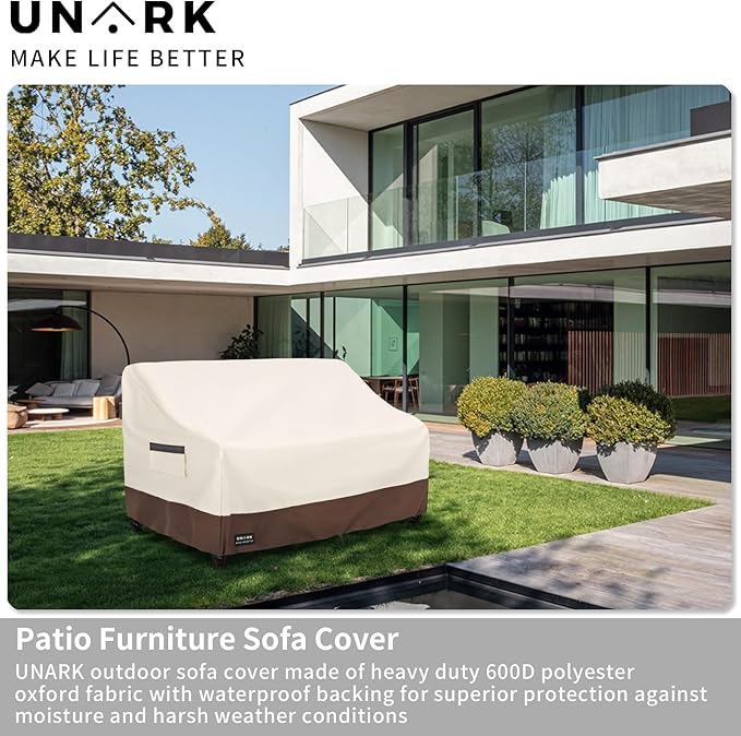Patio 3-Seater Sofa Cover, 3 Seater Outdoor Couch Cover Waterproof Couch Covers Fits up to 79W x 37D x 35H Inches, Waterproof Heavy Duty Patio Furniture Covers, Beige and Brown