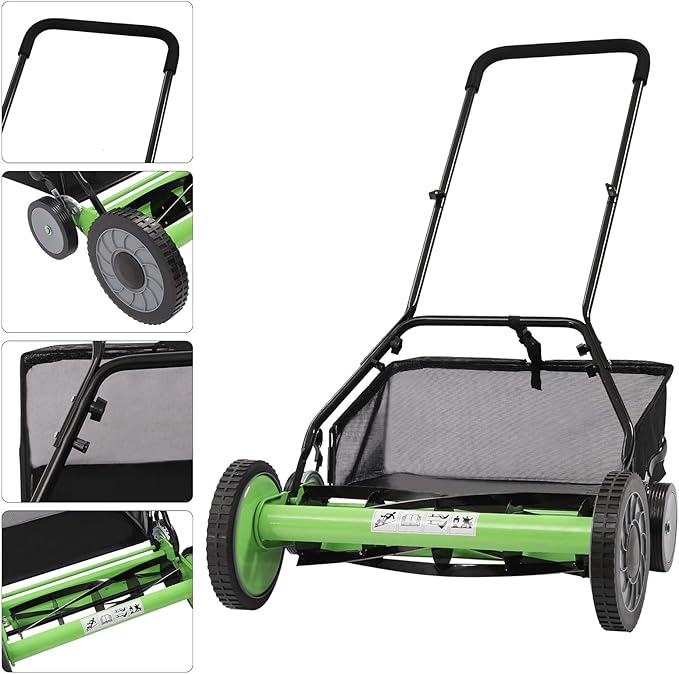 Walk-Behind Lawn Mower, Adjustable Height Push Reel Lawn Mower, Manual Reel Lawn Mower, Dual Wheeled Grass Cutter Sweeper, Reel Mover, Clinder Lawnmower, Push Reel Lawn Mower (20 in)