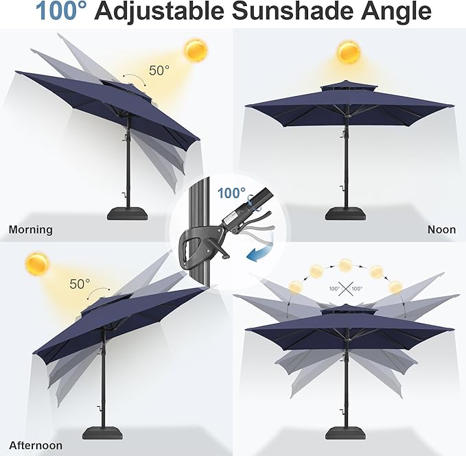 FLAME&SHADE 10x10 FT Square Cantilever Patio Umbrella - Aluminum Offset Umbrella with Tilt 360-Degree Rotation, Fade Resistance Fabric Large Patio Umbrella Outdoor for Deck Pool Garden - Navy Blue
