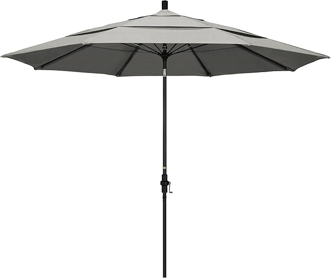 California Umbrella 11' Round Crank Lift, Collar Tilt, Aluminum Pole, Fiberglass Rib Patio Umbrella, Black Finish