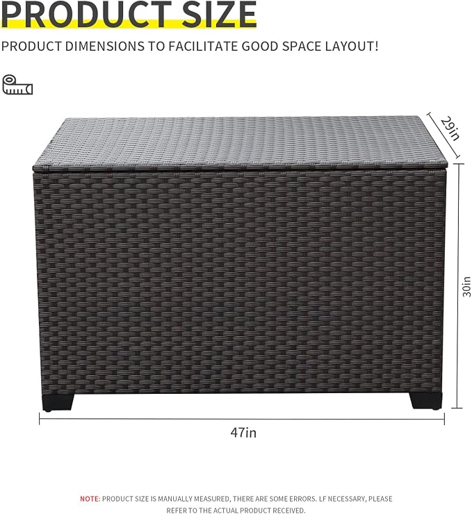 Lviden 140 Gallon Outdoor Storage Box Wicker Patio Storage Bin with Waterproof Lining Bag Deck Box and Cushion Storage Bin Outdoor, Brown