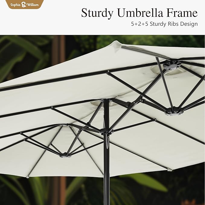Sophia & William 15 ft Extra Large Patio Umbrella with Base Included, Rectangular Outdoor Umbrella Heavy Duty, Market Umbrella Double-sided Fade Resistant for Pool Garden Backyard, Ivory White