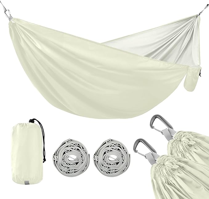 Beige Solid Color Pure Plain 330lb Capacity Outdoor Hammocks with Hanging Rope Rope Hammock for Patio Backyard Lounge Base amacas para patios con Base de adultos