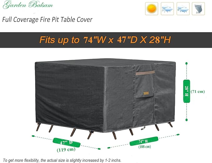 Heavy Duty Waterproof Patio Furniture Covers UV Resistant Rectangular Outdoor Table and Chair Covers 74" Wx 47" D x 28" H Dark Grey