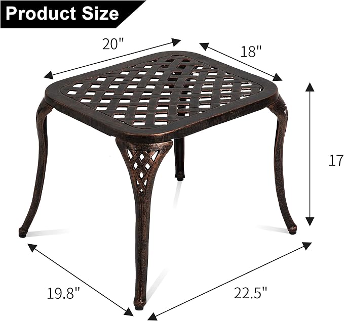 HOMEFUN Outdoor Side Table Small Cast Aluminum Metal End Table for Outside Patio Furniture - Bronze