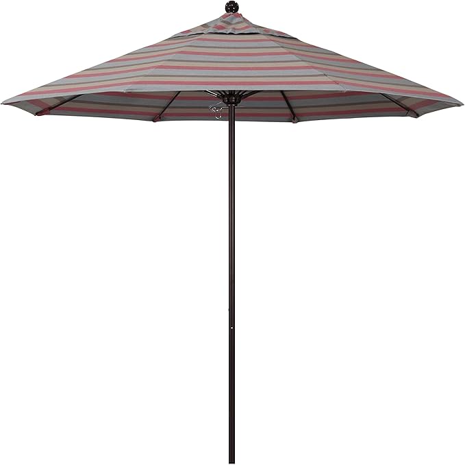 California Umbrella 9' Rd. Venture Series Contract Grade Patio Umbrella, Push Open Pin Stop, Bronze Finish, Sunbrella Gateway Blush