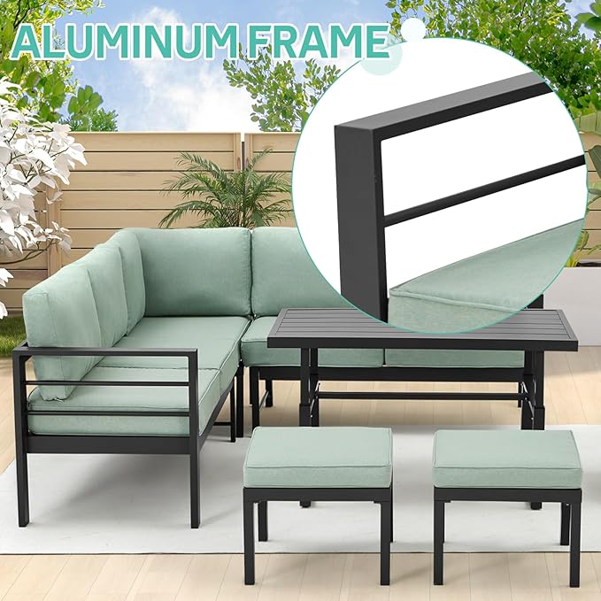 All Weather Aluminum Frame Patio Conversation Set, 7 Pieces Outdoor Patio Furniture, Patio Furniture Set, Outdoor Patio Set for Lawn, Garden, Balcony, Poolside, Conversation Set(Green)