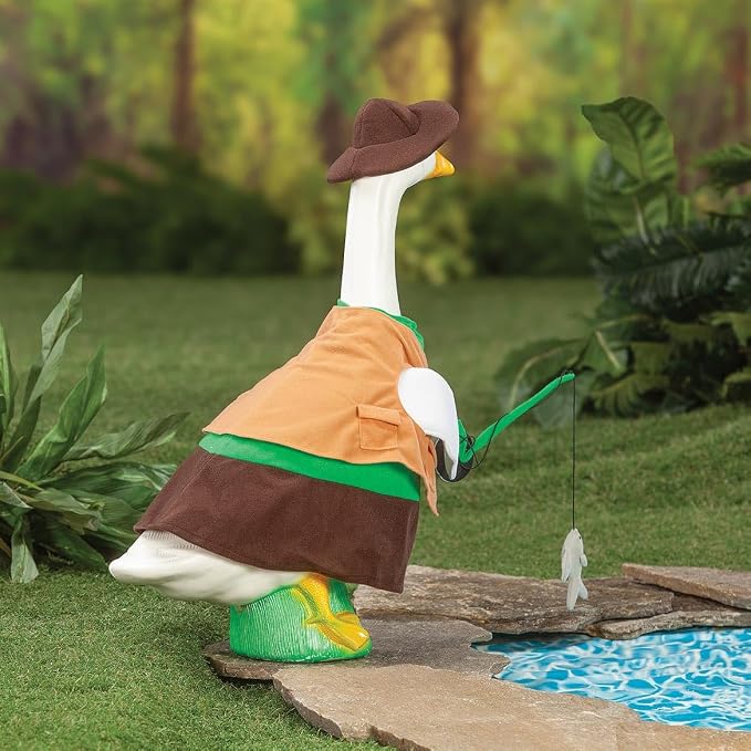 Gaggleville Fishing Goose Outfit, Fits Large 23" H Statue by Miles Kimball | Polyester