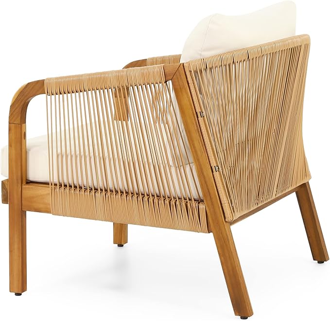 Merax 4-Piece Outdoor Acacia Wood Wicker Patio Conversation Set with Loveseat,2 Chairs and Coffetable,Deep Seating with Soft Cushion