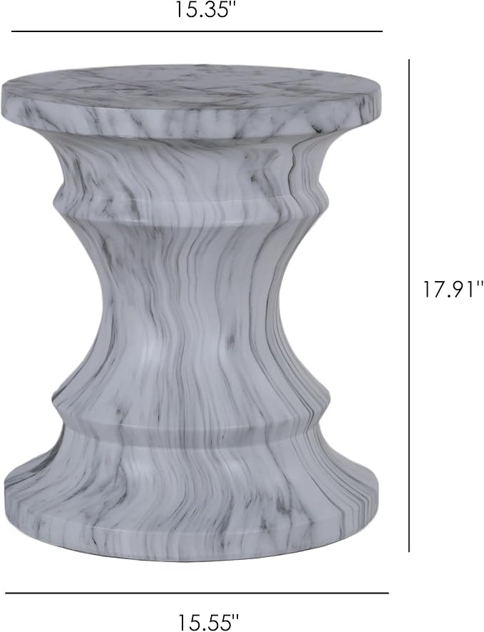 Faux Terrazzo Cement Tree Stump Stool Table, Modern Outdoor Accent Table for Patio & Garden, Round Side Table Indoor and Outdoor, Marble