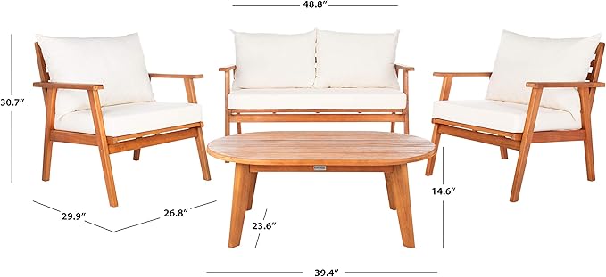 SAFAVIEH PAT7050A Collection Deacon Natural and Beige 4-Piece Outdoor Patio Set