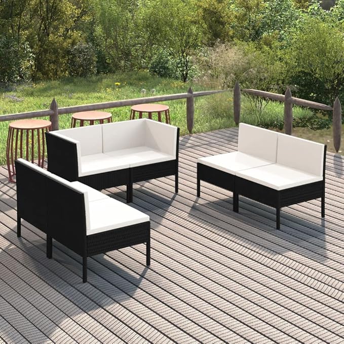 Patio Lounge Set with Cushions,Patio Furniture Sets,Patio Conversation Sets,Outdoor Furniture Sets,for Garden,Backyard,Outdoor,6 Piece Poly Rattan Black