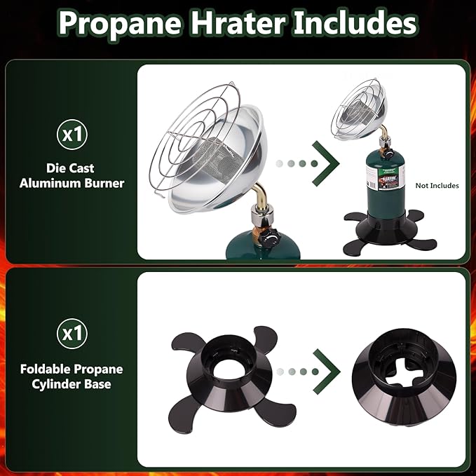 Portable Propane Heater with Catalytic Burner for Camping Outdoor Space 6200BTU Power with Control Valve Patio Heater 1lb Small Propane Gas Tank Holder Tent Garage Fishing stove buddy(Upgraded Burner)