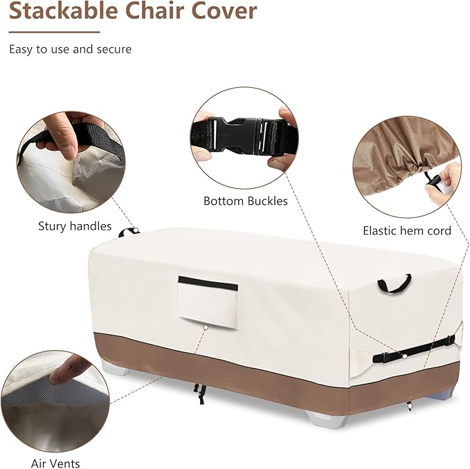 Outdoor Waterproof Lounge Chair Covers for 4-6 Stackable Patio Chaise Lounge Chairs,Heavy Duty Durable Chaise Loungers Cover for Stacked Pool Lounge Chairs,80'' L x 32" W x 40" H,Beige