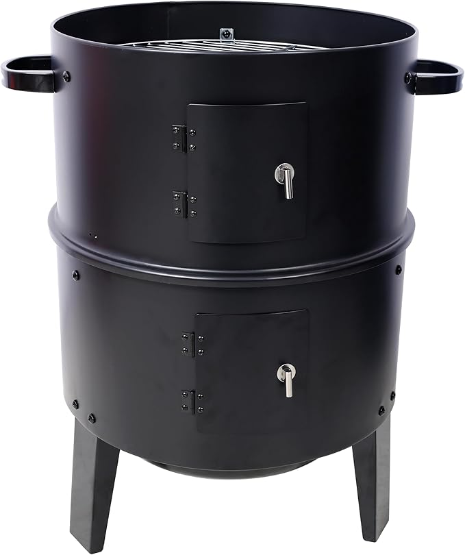 16-Inch Vertical Charcoal Smoker Grill, 3-in-1 BBQ Smoker & Grill with Thermometer, Dual Doors, Adjustable Vents, Portable Outdoor Cooker for Camping & Backyard