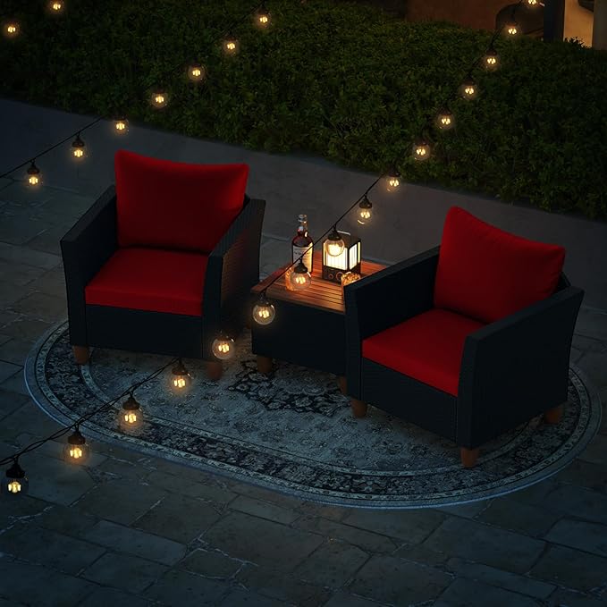 HAPPYGRILL 3 Pieces Patio Conversation Set with Storage Coffee Table, PE Rattan Wicker Furniture Set with Cushions, Outdoor Acacia Wood Sofa Furniture Set for Balcony Backyard Porch Garden