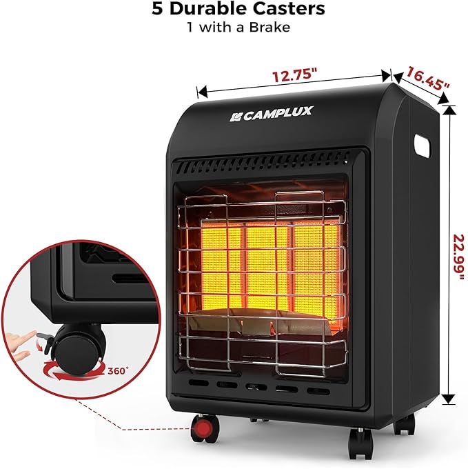 CAMPLUX 18,000 BTU Outdoor Propane Heater with ODS & Tip-over Protection, 3-Setting LP Gas Patio Heater with Regulator & Hose for Garage, Courtyards and Construction Sites, Warm Area up to 450 Sq.Ft