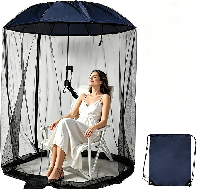 41.2" Umbrella with Mosquito Net for Beach Chairs, Stroller, Camping, Include Adjustable Universal Clamp, Drawstring Bag, Sandbags, Portable Sun Umbrella with Mosquito Mesh, Not Include Chair