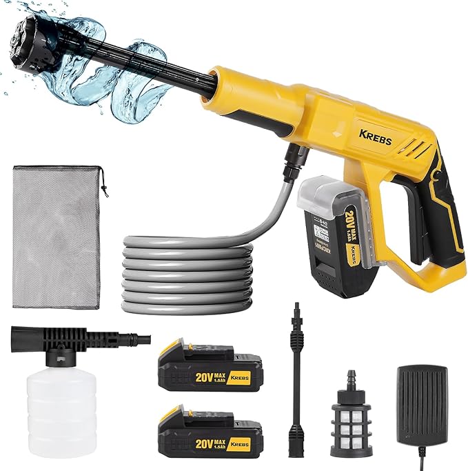 20V Cordless Pressure Washer Max 560 PSI High Pressure Power Washer Portable Handheld Cleaner with 2pcs Rechargeable 1.5Ah Battery, 6 in 1 Nozzles for Car Bike Garden Patio Fence & Home Cleaning