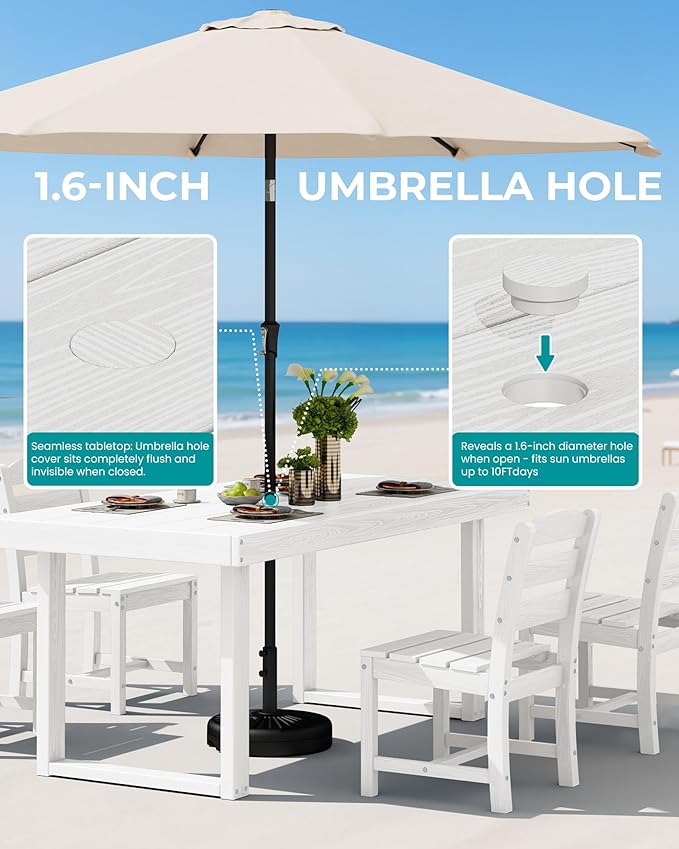SERWALL HDPE Outdoor Dining Set for 6, 67'' Patio Table and Chairs Set | with Armless Seat